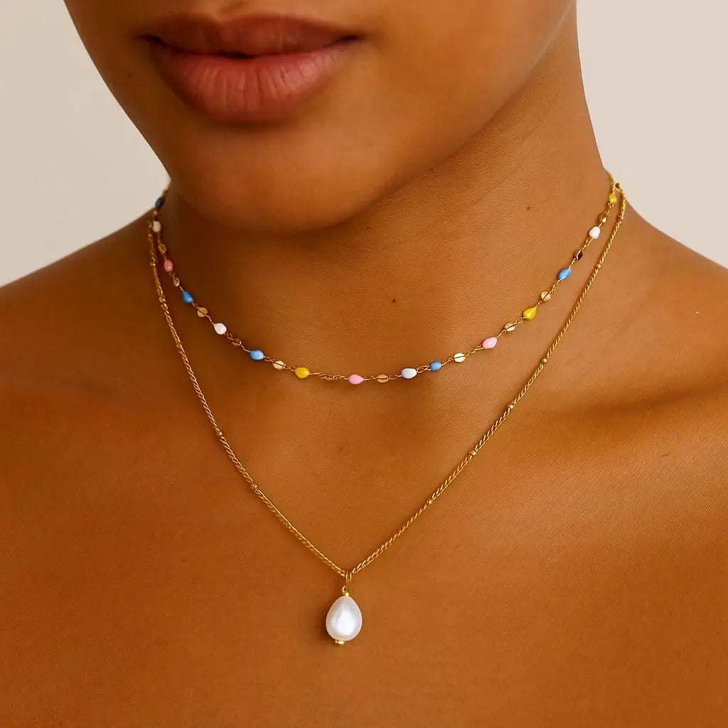 Eilyor Rainbow Dainty Choker 18k PVD on model