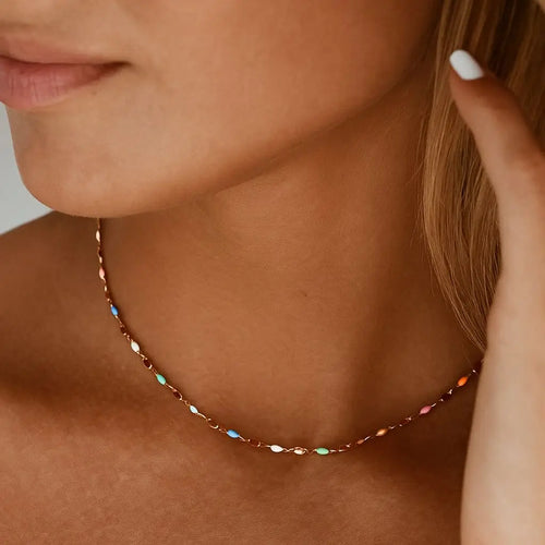Eilyor Rainbow Dainty Choker 18k PVD on model