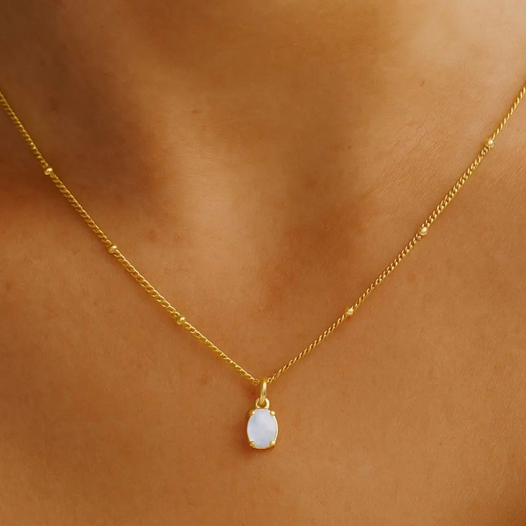 Eilyor dainty opal necklace waterproof close up on white