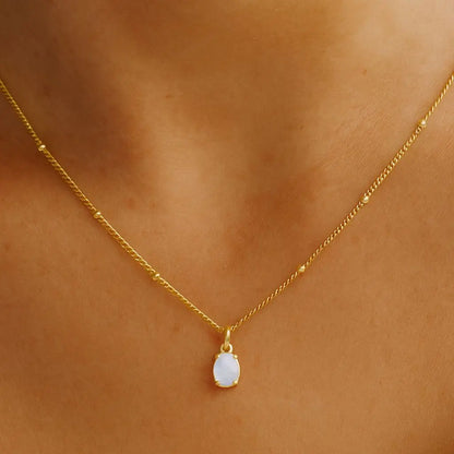Eilyor dainty opal necklace waterproof close up on white
