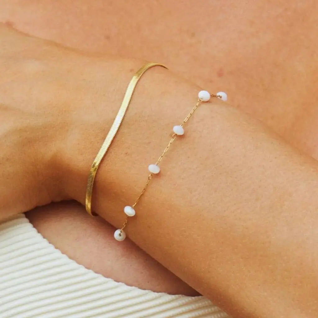 Eilyor herringbone layered bracelet waterproof 18k PVD close up