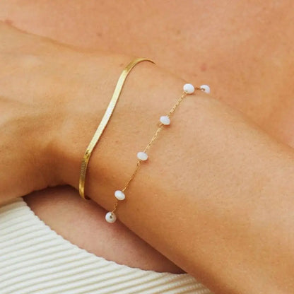 Eilyor herringbone layered bracelet waterproof 18k PVD close up