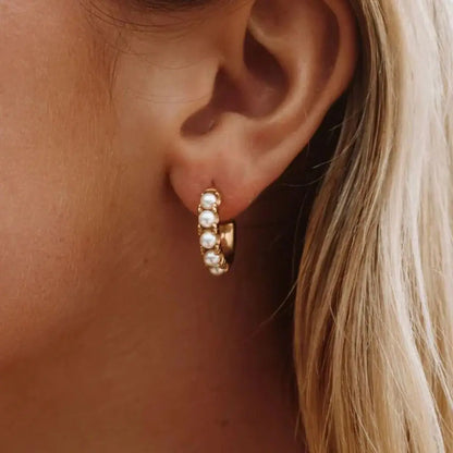 Eilyor freshwater pearl hoops 18k PVD on ear