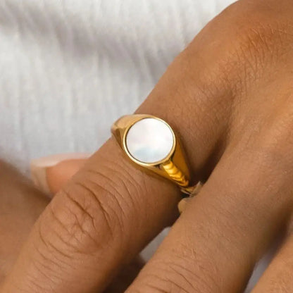 Eilyor Mother of Pearl ring waterproof inlay close up