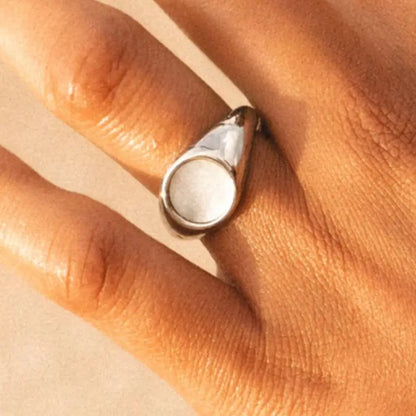 Eilyor Mother of Pearl ring waterproof inlay close up