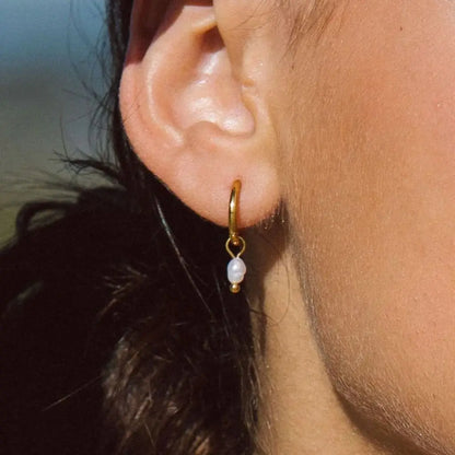 Eilyor dainty pearl hoops 18k PVD on ear