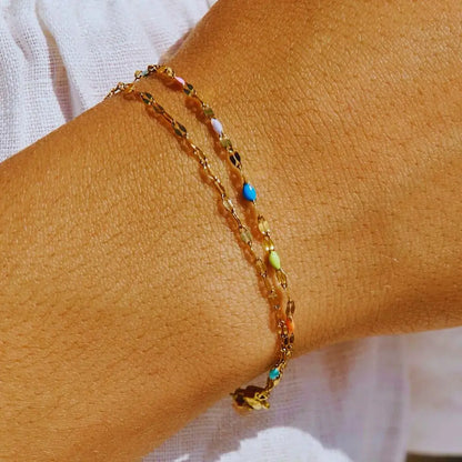 Eilyor Rainbow Chain Bracelet waterproof enamel beads close up