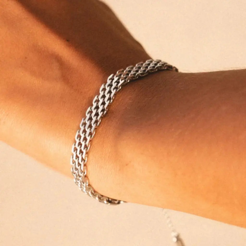 Eilyor textured link bracelet 316L stainless on wrist