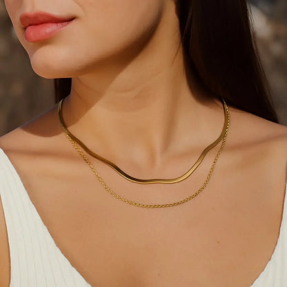 Eilyor layered necklace 18k PVD close up on model